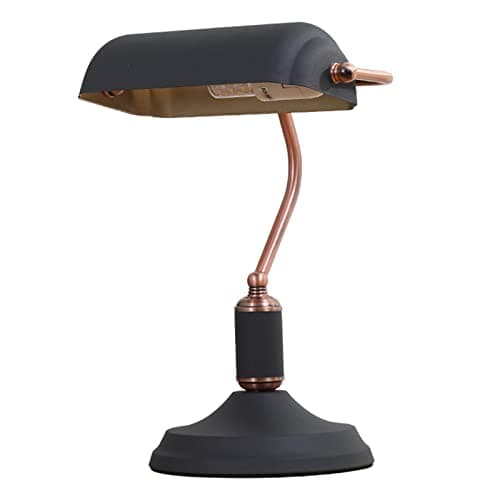 Image of HJXDtech Vintage Industrial Desk Lamp, Black Metal Shade with Rose Gold Gooseneck Arm Banker's Lamp for Study Office Bedroom Reading Table Light