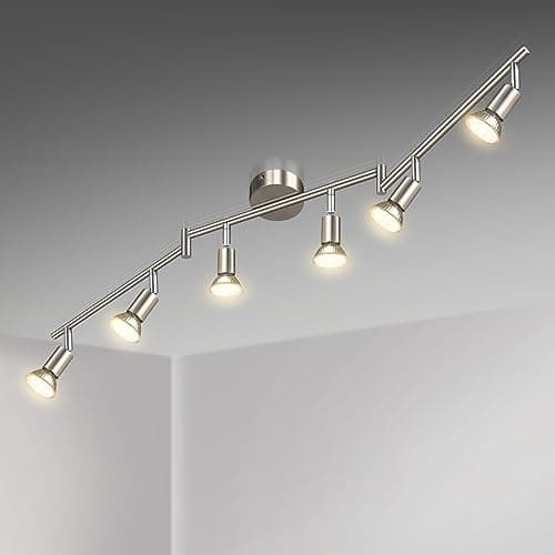 Image of Unicozin LED Ceiling Light Rotatable, 6 Way LED Ceiling Spotlight, Matt Nickel & Swivelling Design, for Kitchen, Living Room, Bedroom, Including 6X 4W GU10 LED Bulbs (400LM, Warm White)