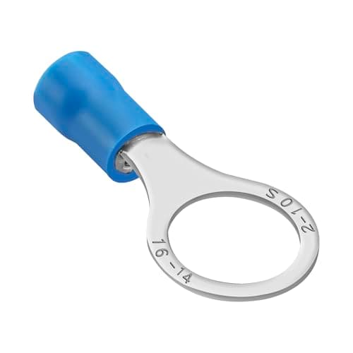 Image of Heschen Ring Terminal Crimp Connectors Vinyl Insulated Wire Electrical Connector RV2-10S Stud Size 3/8" for 1.5-2.5mm² (16-14 AWG) Blue 100Pack