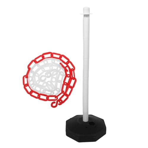 Image of Warmhm Plastic Fillable Traffic Delineator Post with 1m Red-White Chain – Water- Safety Barrier Bollard for Parking Lots and Driveway Crowd Control