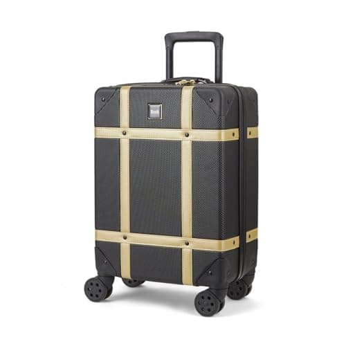 Image of Infinity Leather Black Gold Cabin Suitcase 55 x 35 x 22 cm Lightweight Hard Shell Luggage Suitable for Easyjet, Ryaniar, Jet 2 Paid Carry on