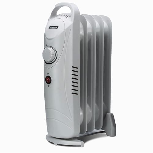 Image of STATUS 5 Fin Oil Filled Radiator, 500W Portable Electric Heater with Adjustable Thermostat, Overheat & Tip-Over Safety, Carry Handle for Home, Bedroom, Office, Caravan, White (OFH5-500W1PKB)