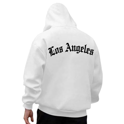 Image of Duohropke Los Angeles Hoodie Men's Backprint Sweatshirt with Hood Warm Clothing Teenager Streetwear Top Winter Boy Hoodie Graphic Oversize Pullover Hoodie Winter Jumper, White, L