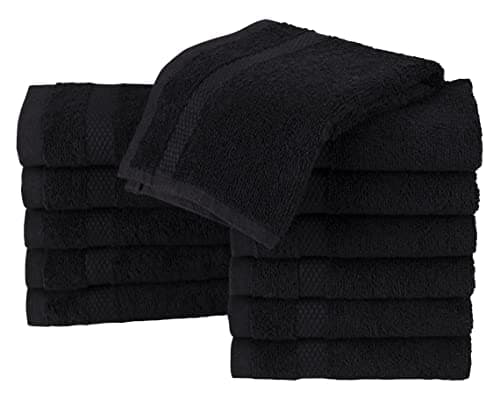 Image of La Maison 100% Egyptian Cotton 600GSM Superior Pack of 12 Face Cloth Flannel Washcloth Towel Set Super Soft Everyday Use (Black)