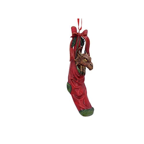 Image of Nemesis Now Anne Stokes Magical Arrival Dragon Hanging Ornament 13.5cm, Resin, Red, Anne Stokes Giftware, Magical Arrival Hanging Ornament, Hook & Loop, Cast in the Finest Resin, Expertly Hand-Painted