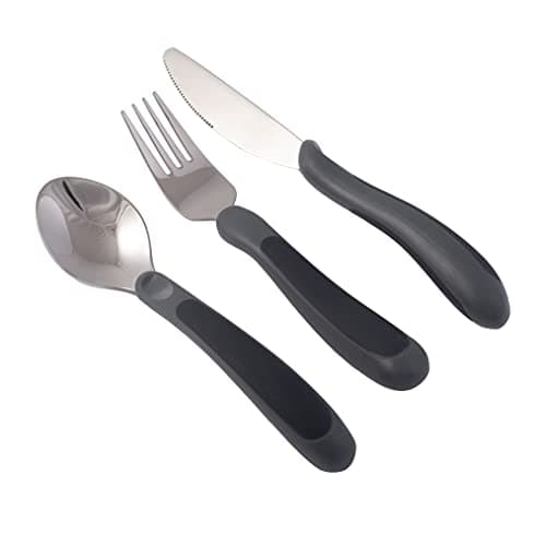 Image of NRS Healthcare Kura Care Adult Cutlery Set, Easy Grip Set, Black & Grey, Grey and Black
