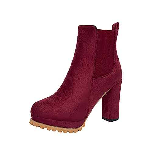 Image of SOOUICKER Ladies Suede Chelsea Boots Women Chunky Heeled Platform High Heel Ankle Boots Shoes