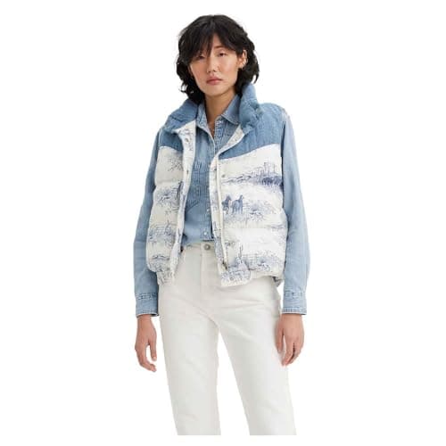 Image of Levi's JUNO WESTERN PUFFER VEST BLUES, WESTERN TOILE VINTAG, XS