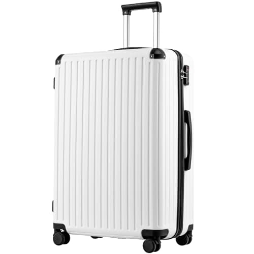 Image of COOLIFE 28 Inch Large Suitcase – Hardshell Trolley Lightweight ABS+PC Luggage with 360° Silent Wheels & TSA Lock, Telescopic Handle for Business Trip,Long Haul Travel & Family Holidays,White