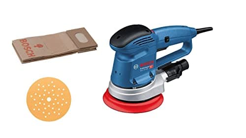 Image of Bosch Professional GEX 34-150 random orbital sander (including 150 mm diameter sanding pad, C470 sanding sheet for wood, extraction adapter, paper dust bag, in carton)