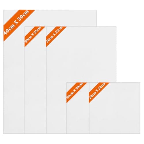 Image of Stretched Canvas 5 Pack Multi-Size (30 * 40cm, 25 * 30cm, 20 * 20cm) Triple Primed Canvases for Painting Acrylic, Oil, Watercolour, Professional Art Set for Artists & Beginners