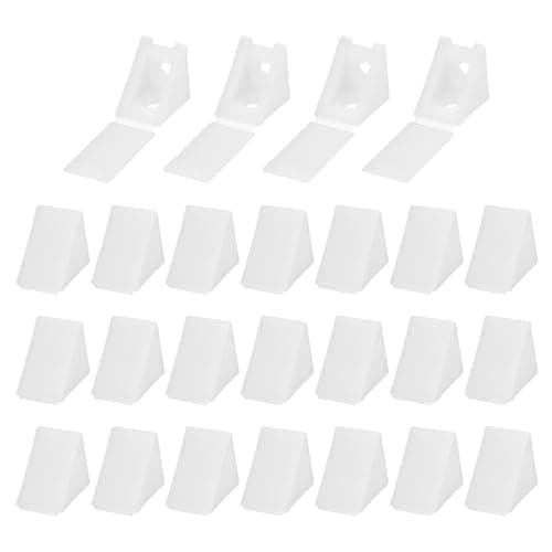 Image of sourcing map 50pcs Plastic Corner Braces 17 x 20 x 20mm L-Shape 90 Degree Right Angle Brackets Corner Braces with Cover & Screws for Furniture Support Chairs Wood Shelf Cabinets Box, White