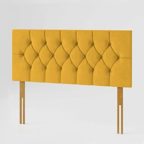 Image of YORKSHIRE HOMEWARE Bed Headboard Portland Elegant Chesterfield Plush Velvet 20" Height Padded Lined Panelled Headboard for Divan Beds (Chesterfeild Headboard, Mustard, 3ft Single)
