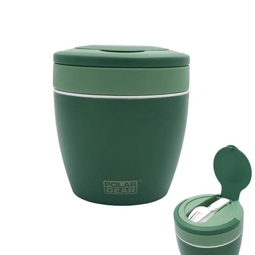 Image of Polar Gear Microwavable Food Containers with Fold Away Cutlery, Polypropylene, 500 milliliters, Green