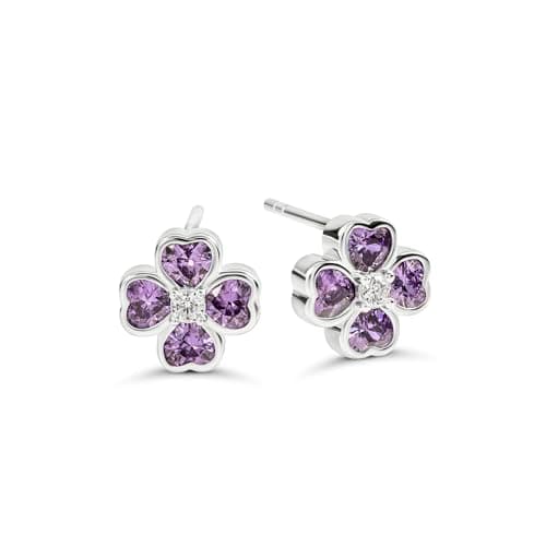 Image of Radley Sterling Silver Purple Heart CZ Flower Earrings