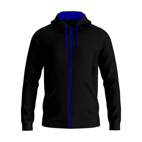 Image of TORO ACTIVA Mens Contrast String Hooded Sweatshirt Pockets Fleece Zip Up Track Hoodies Active Wear Top S-2XL (UK, Alpha, XXL, Regular, Regular, Black Blue)