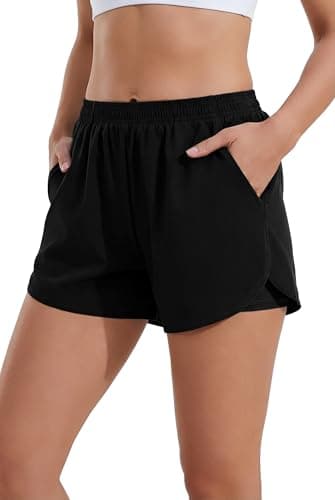 Image of Ekouaer Womens Swim Board Shorts Boxer Liner Beach Swimming Bottoms Tummy Control High Waisted Briefs with Pockets Black L