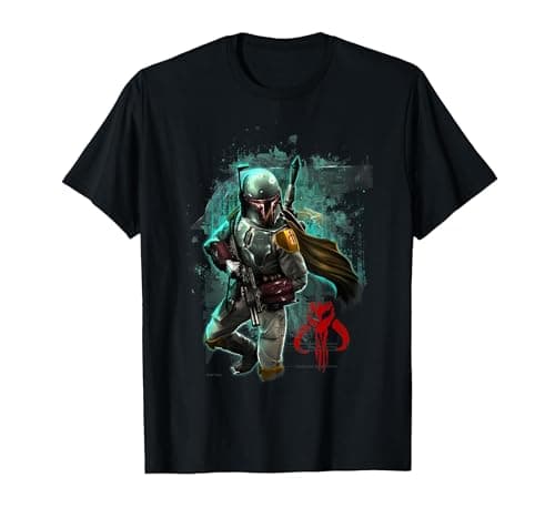 Image of Star Wars Boba Fett Mandalorian Warrior Painted Portrait T-Shirt, Men, Black, Large