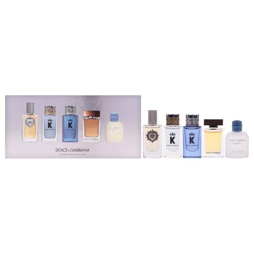 Image of DOLCE & GABBANA Men's Mini Fragrance Set, 5 Piece Collection, Pour Homme EDT/EDP, 24.5ml Total, Devotion, K, Light Blue, The One splash