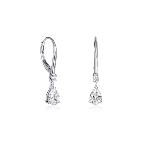 Image of Diamond Treats Small 925 Sterling Silver Drop Earrings with Pear Shaped Cubic Zirconia Stones, Dainty Silver Dangle Earrings for Women with Leverback