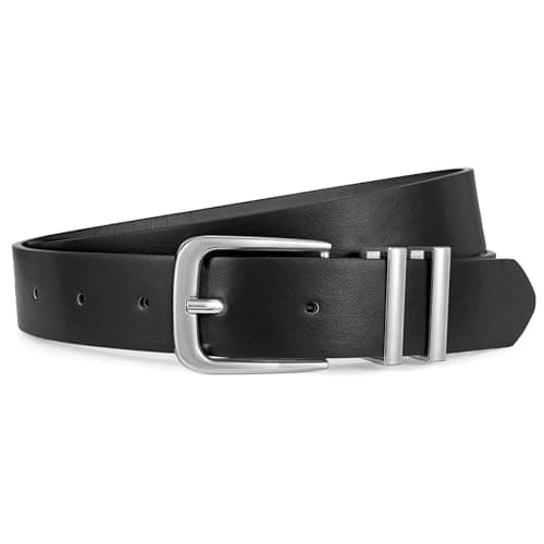 Image of JASGOOD Women Leather Belt for Jeans Pants Fashion Ladies Leather Waist Belt Gold/Sliver Buckle Belt, Black(silver buckle), Fit waist size 36"-41"
