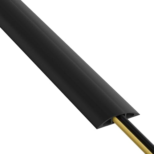 Image of D-Line 1.8m Floor Cable Cover, Protect Trailing Cables, Prevent Trips and Falls, Ribbed Non-Slip Base - 17mm (W) x 9mm (H) Cable Cavity - 1.8m Length - Black