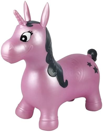 Image of LEXIBOOK, Inflatable Jumping Unicorn, for indoor and outdoor use, balance and motor skills development, Hand pump included, safe and resistant plastic, Pink, BG050UNI