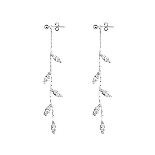Image of SLUYNZ 925 Sterling Silver CZ Droplet Dangle Earrings Chain for Women Teen Girls Olive Leaf Elegant Dangle Earrings for Wedding Bridal Prom
