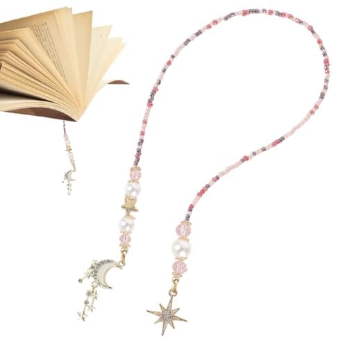 Image of Moon Star Beaded Bookmark - Fantasy Crystal Bead Gold Chain Fantasy Bookmark, Reading Book Accessories for Men Women, Bookish Gift for Book Lovers, Students and Teachers