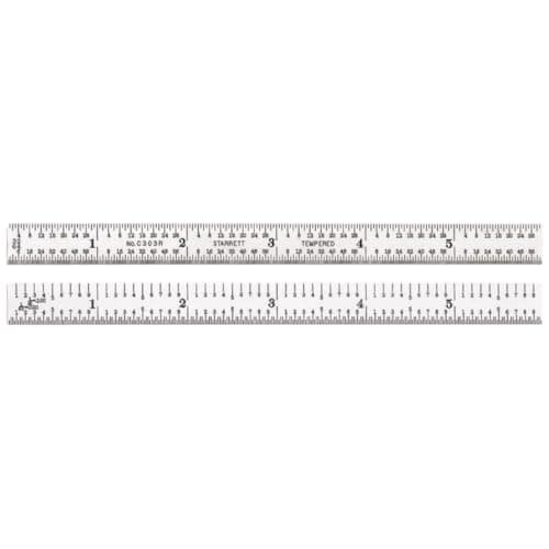 Image of Starrett C303R-6 Full Flexible Steel Rule With Inch Graduations, 3R Graduations, 6" Length, 1/2" Width, 1/64" Thickness