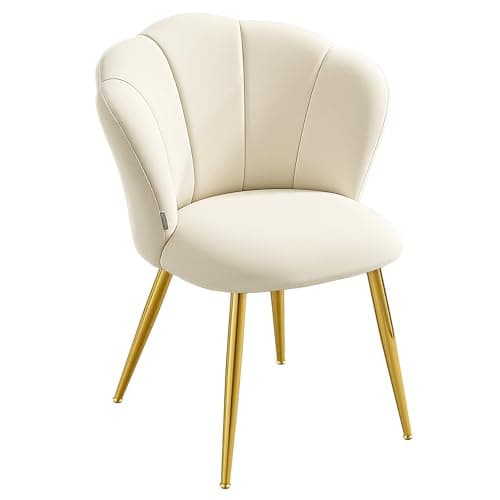 Image of VASAGLE Dining Chair, Petal Shaped Backrest, Upholstered Velvet Vanity Chair, Loads 150 kg, Steel Legs, for Kitchen, Living Room, Bedroom, Cream White KDC099W101