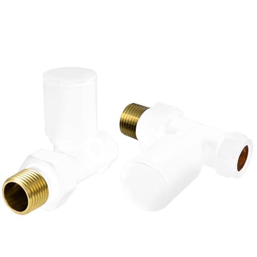 Image of VANCOCO 2Pcs 1/2"×15mm Glossy White Straight Radiator Valves Round, Manual Radiator Valves Pair Standard Connection for Towel Rail and Central Heating Modern Bathroom