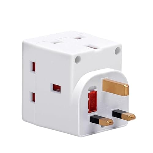 Image of Double Dragon 3 Way Plug Adapter UK, 3 Pin Plug Adapter 3 Way 13Amp Wall Socket Adapter, Multi Plug Extender Socket Splitter Extension Block for Kitchen, Home, Office