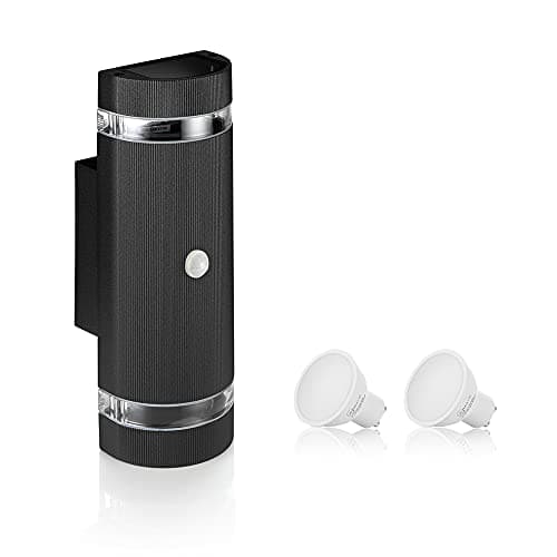 Image of Auraglow PIR Motion Sensor Double Up & Down Outdoor Wall Security Light - Black - Warm White