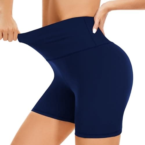 Image of BLONGW Cycling Shorts Women- High Waisted Biker Shorts Tummy Control Black Yoga Gym Workout Athletic Running Sports Short Leggings UK(Navy Blue,L-XL)