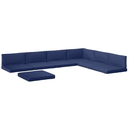 Image of Outsunny Replacement Cushions for Rattan Furniture, 14 Piece Outdoor Seat Cushion Pad for Patio Conversation Set, 7 Seat Cushions and 7 Back Cushions, Dark Blue