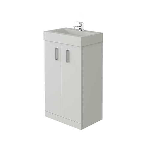 Image of VeeBath Cloakroom Vanity Unit and Basin with Mono Basin Mixer Tap and Waste, Compact Square Bathroom Furniture Set, Ideal for Small Bathrooms and En-Suites in Gloss White, 450mm