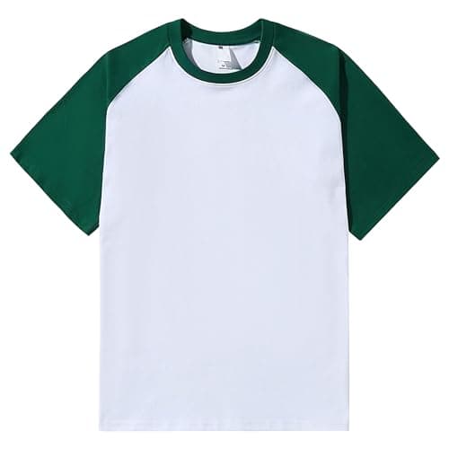 Image of Aosufei Men's Contrast Color Heavyweight T-Shirt Short Sleeve Cotton Loose Fit T-Shirt Comfort Crew Neck Casual Baseball T-Shirt (Green Sleeve,XL)