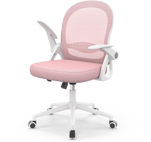 Image of naspaluro Home Office Chair Ergonomic Desk Chair Swivel Computer Chair Mid-Back Mesh Chair with Flip-up Armrests and Lumbar Support for Home/Office - Pink