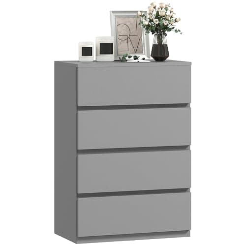 Image of HOMCOM Chest of Drawers, 4 Drawers Storage Cabinet Floor Tower Cupboard for Bedroom Living Room, Grey