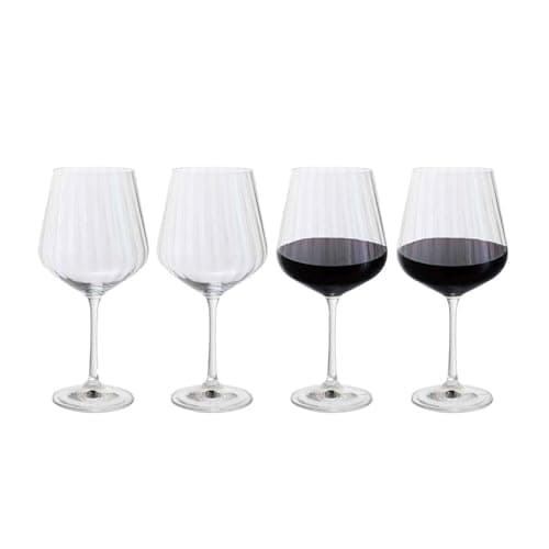 Image of Dartington Crystal Cheers! Optic Goblet Red Wine Glasses Crystal, 570ml – Set of 4 Glasses