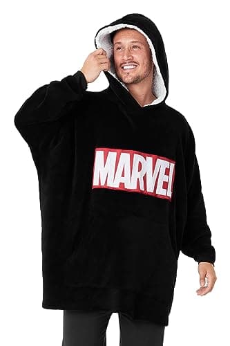 Image of Marvel Oversized Hoodie Blanket for Men and Teenagers Avengers Black Panther Captain America Iron Man - Gifts for Men (Black)