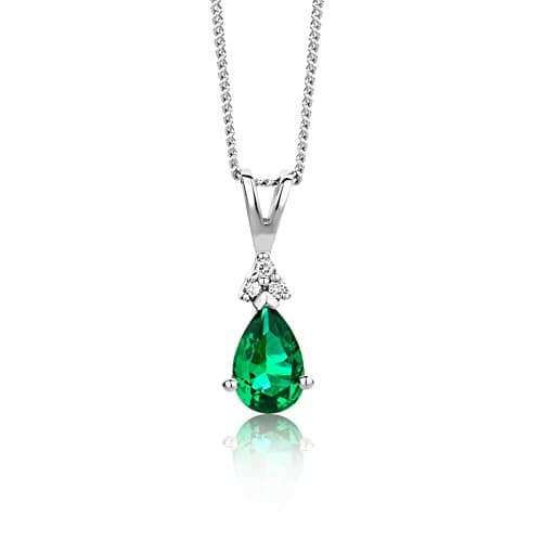 Image of OROVI White Gold Necklace for Women with Diamonds and an Emerald in 9 Carat Gold, Hypoallergenic Necklace - Handmade pendants with jewellery box - Made in Italy
