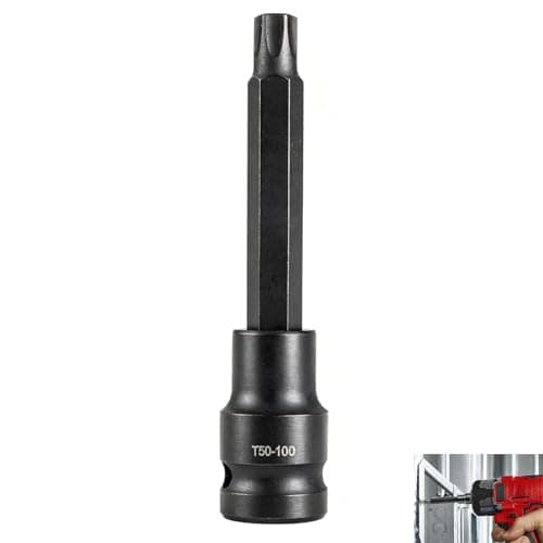 Image of 1/2" T50 Torx Bit, 100mm T50 Torx Bit 1/2 Drive Long Impact Socket Extra Long, Socket Male Star Impact Rated High Strength Steel for Hard to Reach Fasteners, Automotive Repair Maintenance