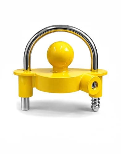 Image of Purely Outdoors HitchPRO Universal Trailer Hitch Lock – Heavy Duty Caravan Hitchlock Anti-Theft Tow Ball Coupling Lock for 50mm Couplings, High Security Steel Lock with 2 Keys, Hazard Yellow