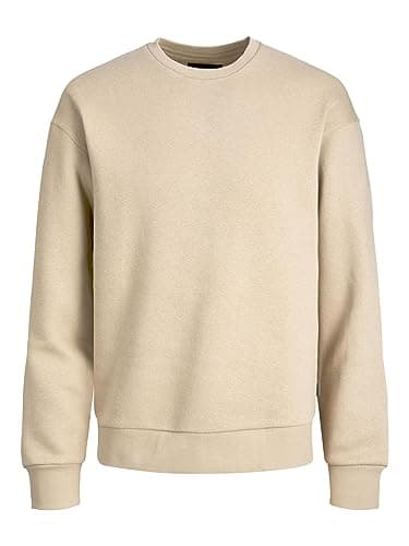 Image of JACK & JONES Mens Jjestar Basic Crew Neck Sweatshirt, Beige, S UK