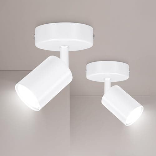 Image of Ketom 2 x Spotlight Ceiling Light - GU10 LED Spotlight Matt White Single Adjustable Spotlight Wall Light - 1 Spot Ceiling Lights - Bulb Not Included