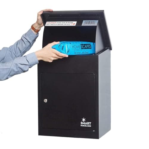 Image of SMART PARCEL BOX Wall Mounted Parcel Box Outdoor, Medium Black Delivery Box, Secure, Durable Galvanised Steel Weatherproof, Lockable For Post, Multiple Letters & Large Package Drop