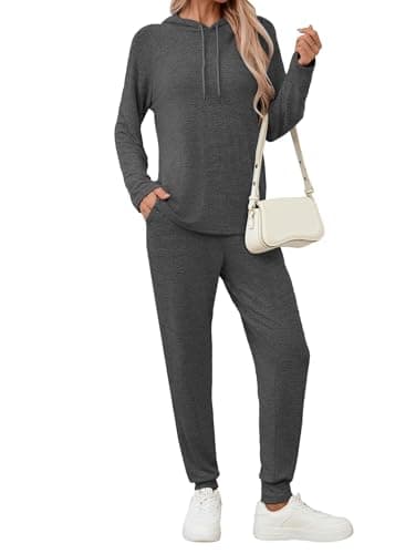Image of Famulily Ladies Tracksuit Sets Winter Going Out Pullover Tops & Casual Elastic Jogger Pants with Pockets Carbon Black M