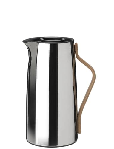 Image of Stelton Emma Coffee Vacuum Jug, 1.2L, Steel, Beechwood Handle, Modern Scandinavian Design, Insulated, One-Hand Operation, Timeless Look for Filter Coffee